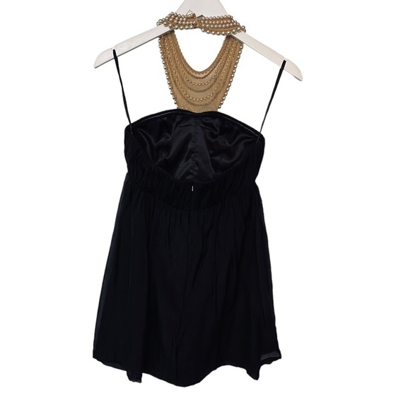 AIDAN MATTOX Dress Size 0 Party Prom Mini Dress Black Pearl Crystal Neckline - Picture 6 of 12